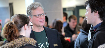 Durham College President Don Lovisa meeting and greeting potential students during the spring open house