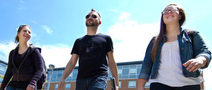 Students walking on campus, Durham College