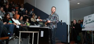Brett Wilson talks to business students at Durham College.