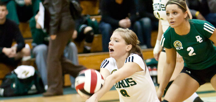 Durham Lords womeon's volleyball team in action